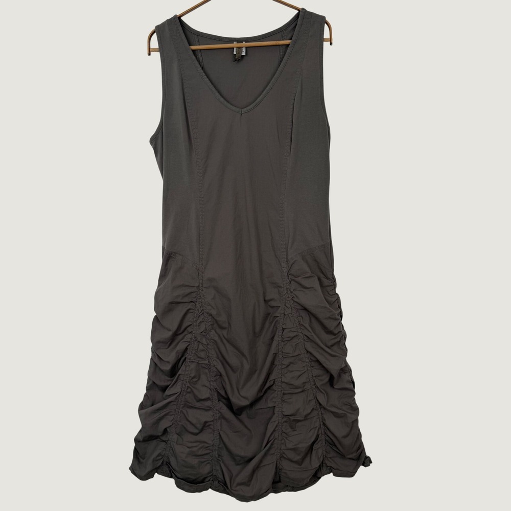 XCVI Gray Sleeveless V-Neck Ruched Midi Dress 3135LC Womens Medium